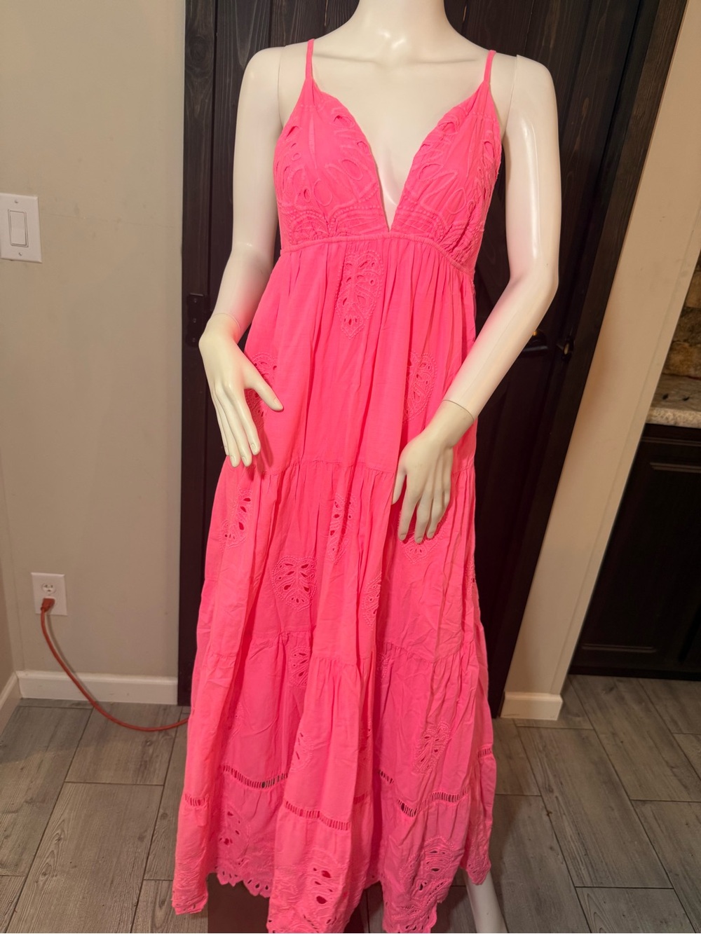 FARM Rio Hot Pink Eyelet Tiered Maxi Dress - Picture 3 of 13